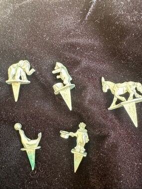 Vintage Pewter Animal and Circus Figure Cake Toppers - Set of 5